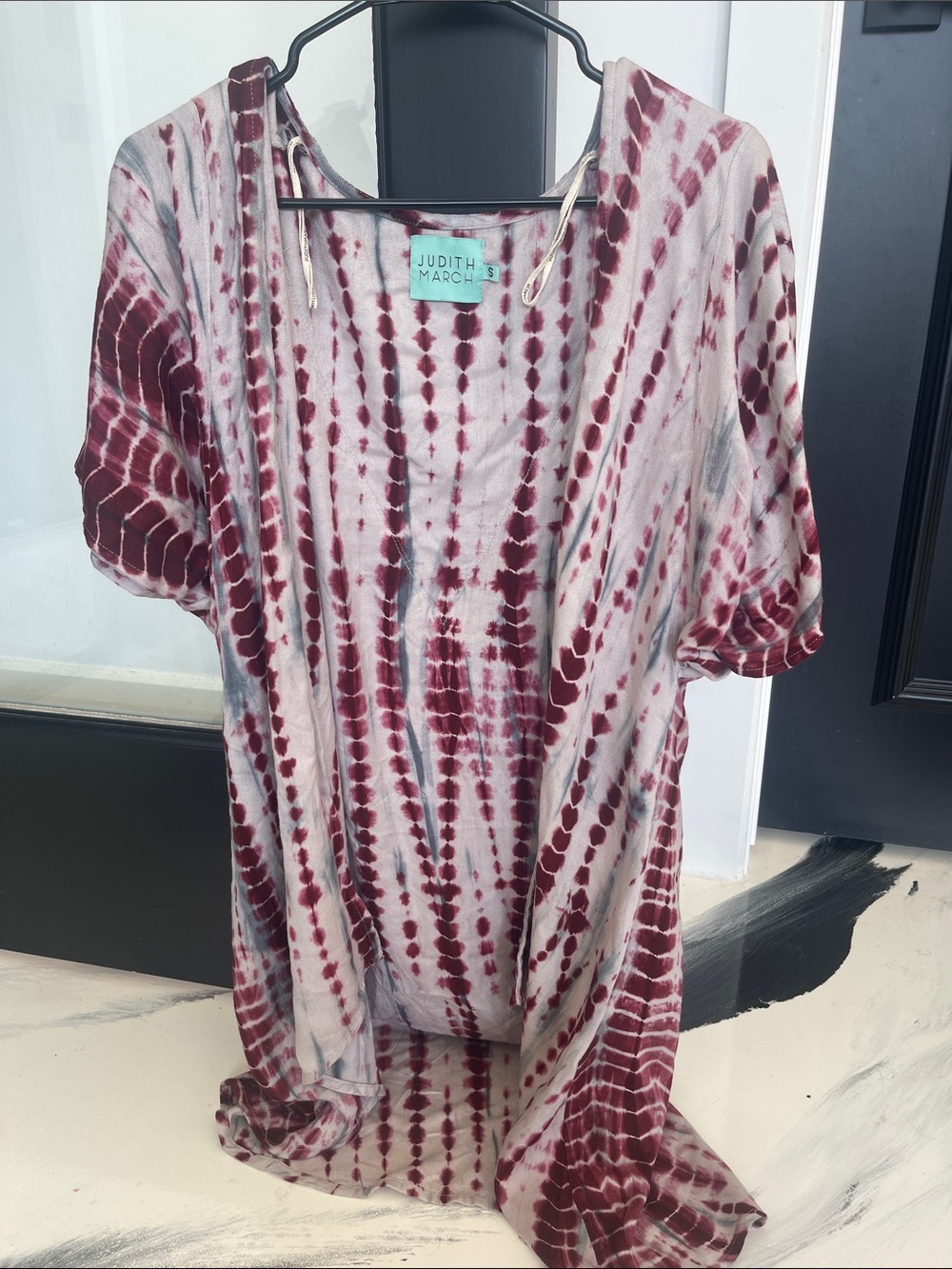 Judith March Maroon and Gray Tie-Dye Open Cardigan